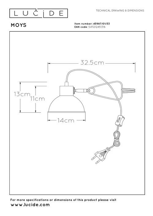 Lucide MOYS - Klemlamp - 1xE27 - Groen - technisch